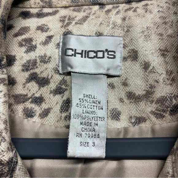 Chicos size 3 animal print jacket Linen Cotton zip/snap long sleeves - Picture 3 of 7